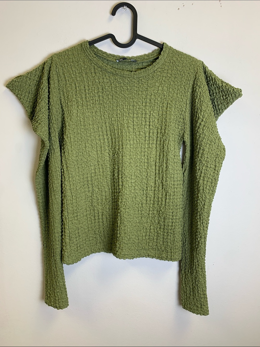 Zara Olive Textured Long Sleeve Top - Crinkle Knit